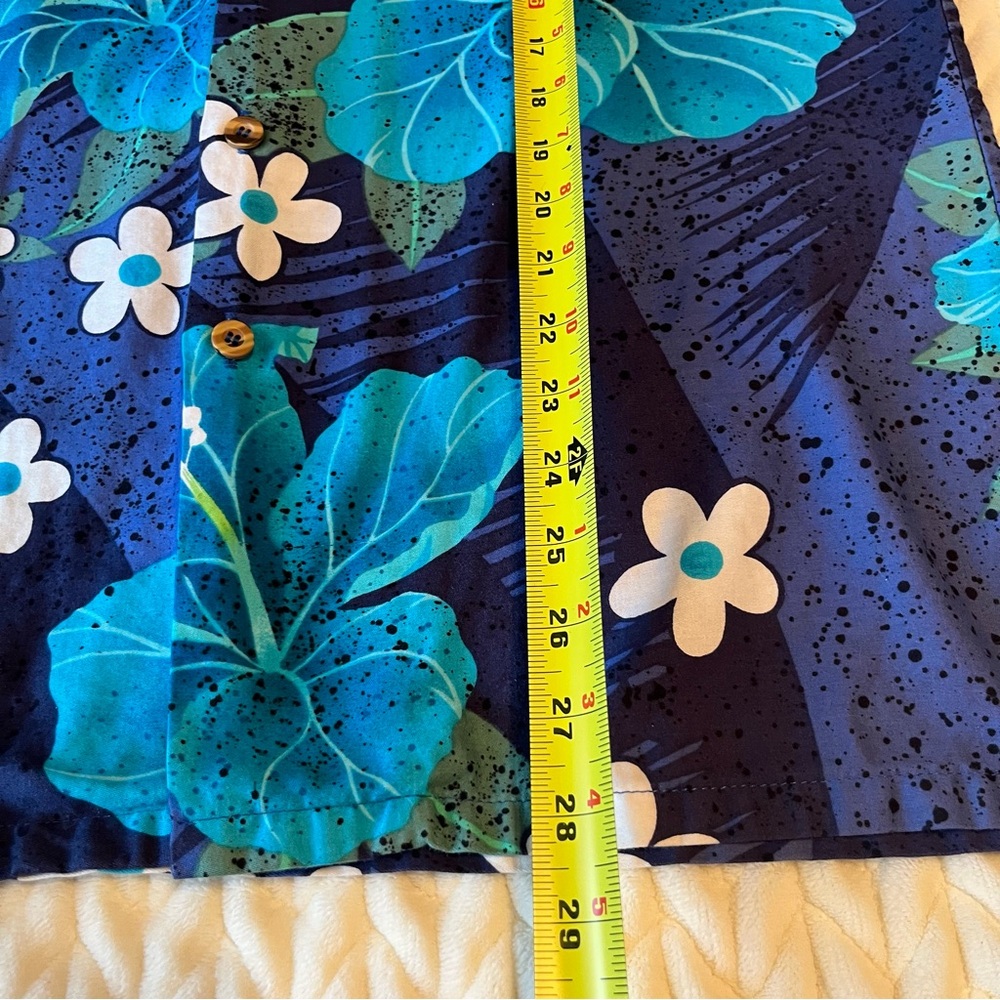 Barefoot in Paradise Vintage Men’s Blue Hawaiian Floral Shirt Size Large USA - Picture 6 of 9